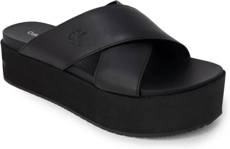 Calvin Klein Zwarte Cross Strap Platform Sandaal Black Dames