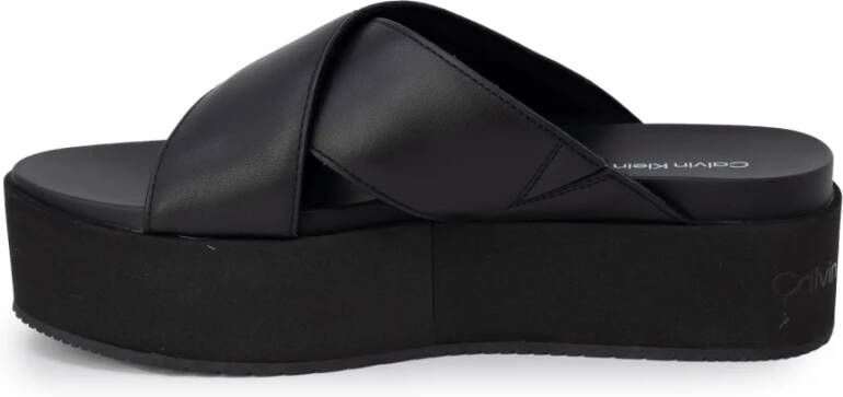 Calvin Klein Zwarte Cross Strap Platform Sandaal Black Dames