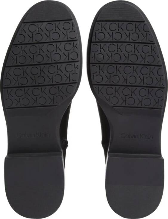 Calvin Klein Zwarte Enkellaarzen Mono Mix Stijl Black Dames