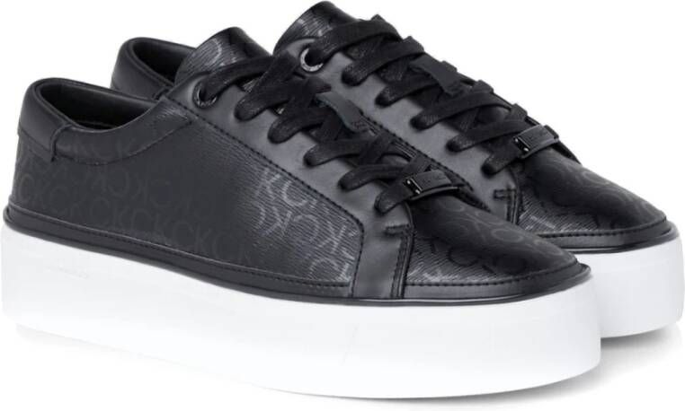 Calvin Klein Zwarte Lace-Up Flatform Sneakers Black Dames