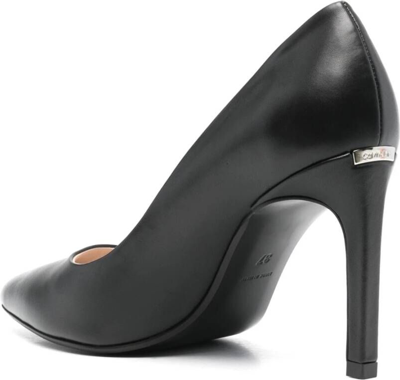 Calvin Klein Zwarte Leren Gesloten Neus Pumps Black Dames