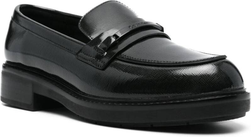 Calvin Klein Zwarte leren Loafer Flats Black Dames