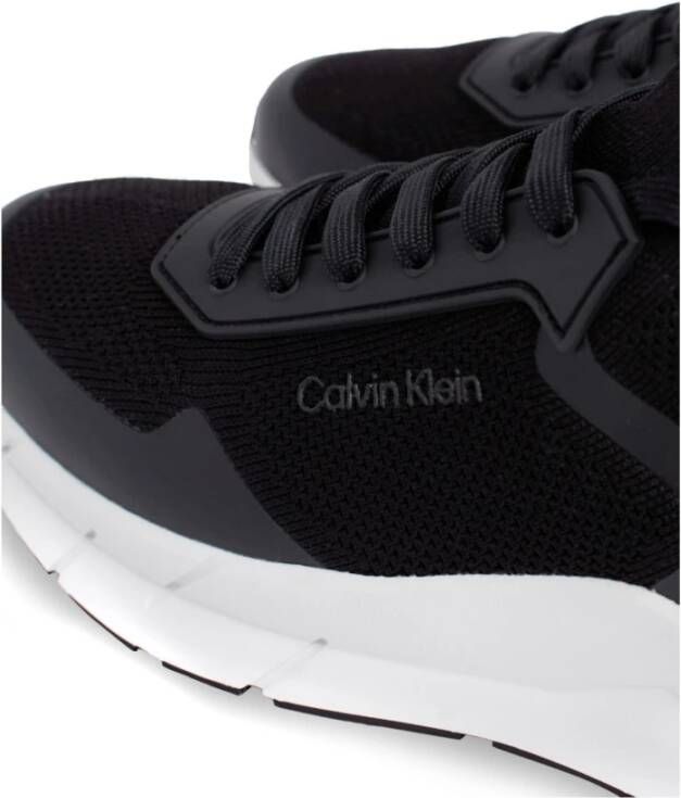 Calvin Klein Zwarte Vetersneakers Mix Vrije Tijd Black Heren