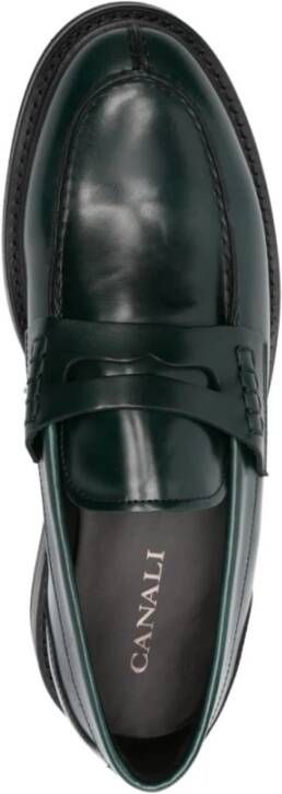 Canali Donkergroene leren loafers Black Heren