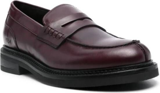 Canali Rode Gladde Loafers met Vierkante Hak Brown Heren