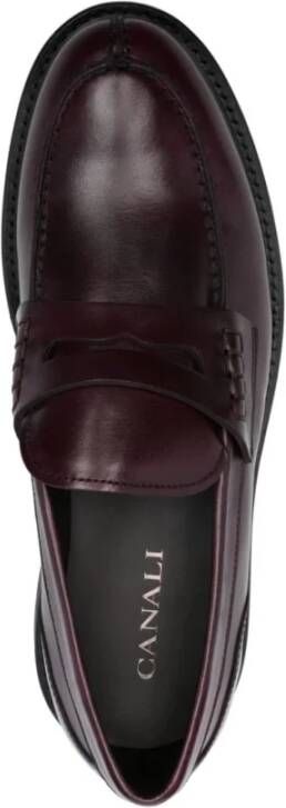 Canali Rode Gladde Loafers met Vierkante Hak Brown Heren