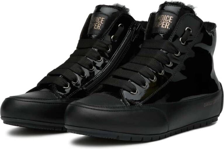 Candice Cooper High top leather and patent leather sneakers Plus FUR Black Dames