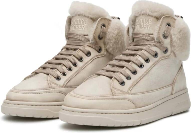 Candice Cooper Leather and shearling ankle sneakers Vela MID FUR Beige Dames