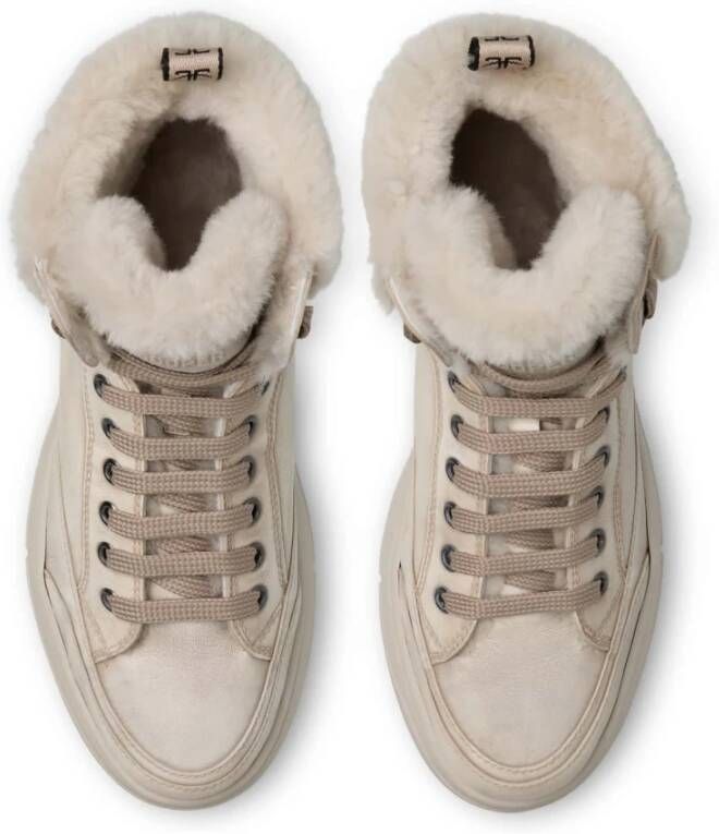 Candice Cooper Leather and shearling ankle sneakers Vela MID FUR Beige Dames