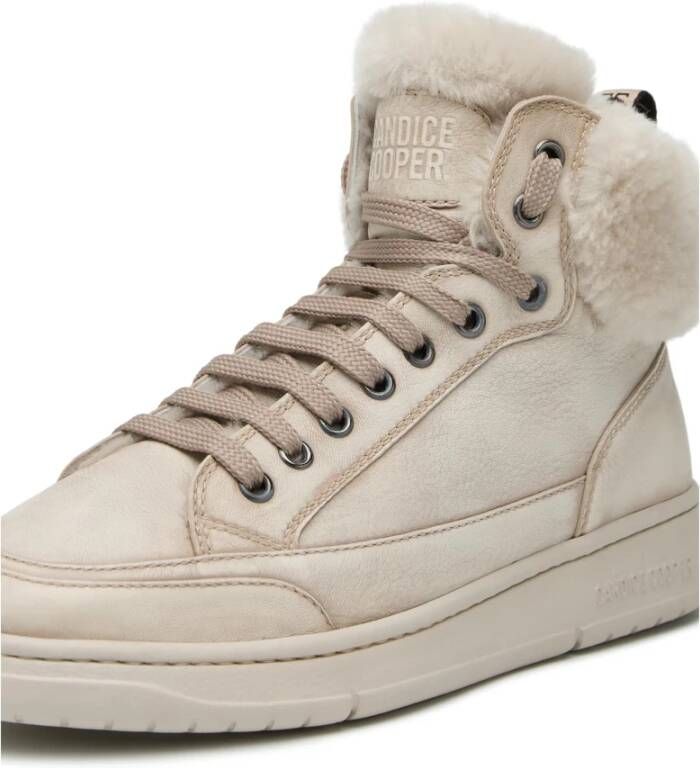 Candice Cooper Leather and shearling ankle sneakers Vela MID FUR Beige Dames