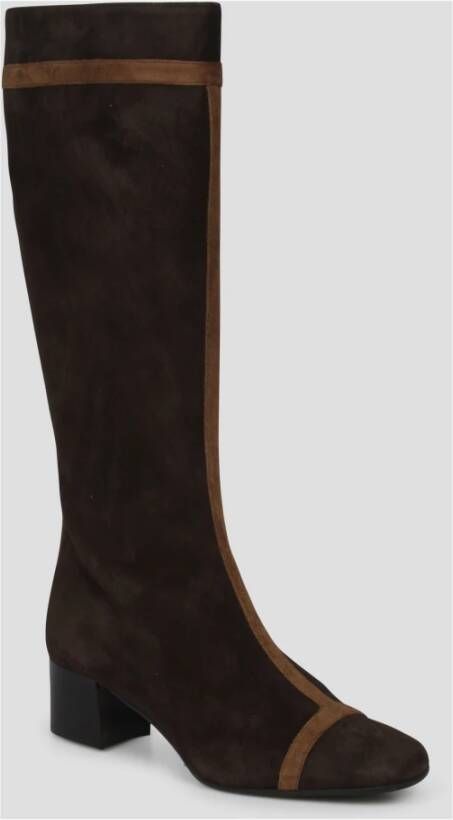 Carel Suede High Boots met Square Heel Brown Dames