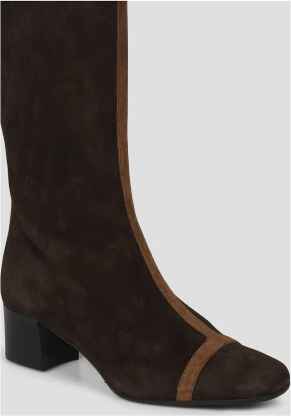 Carel Suede High Boots met Square Heel Brown Dames