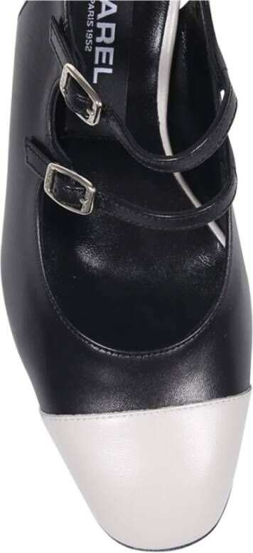 Carel Zwart Beige Nappa Leren T-Strap Pomp Black Dames