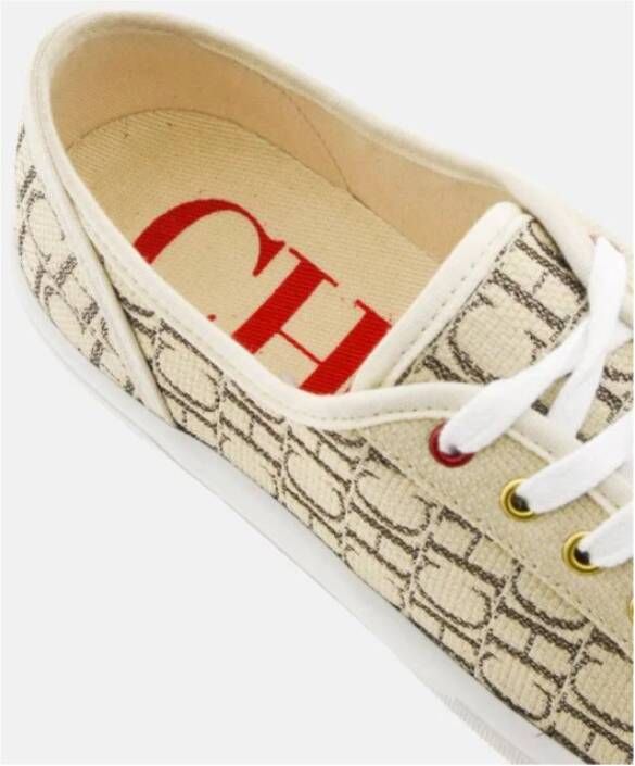 Carolina Herrera Beige Canvas Sneakers met CH Sole Beige Dames