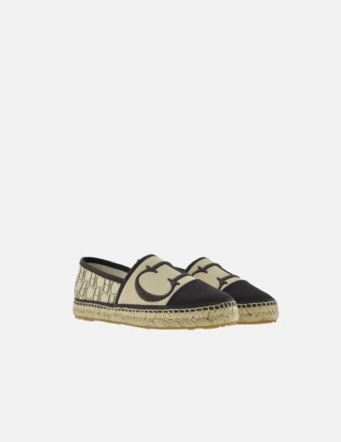 Carolina Herrera Beige en Bruine Canvas Espadrilles met CH Initialen Multicolor Dames