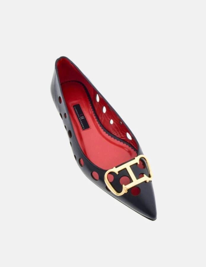 Carolina Herrera Zwarte Initials Insignia Leren Platte Schoenen Black Dames