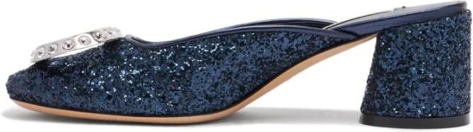 Casadei Abyss Glitter Muiltje met Kristallen Ring Hak Blue Dames