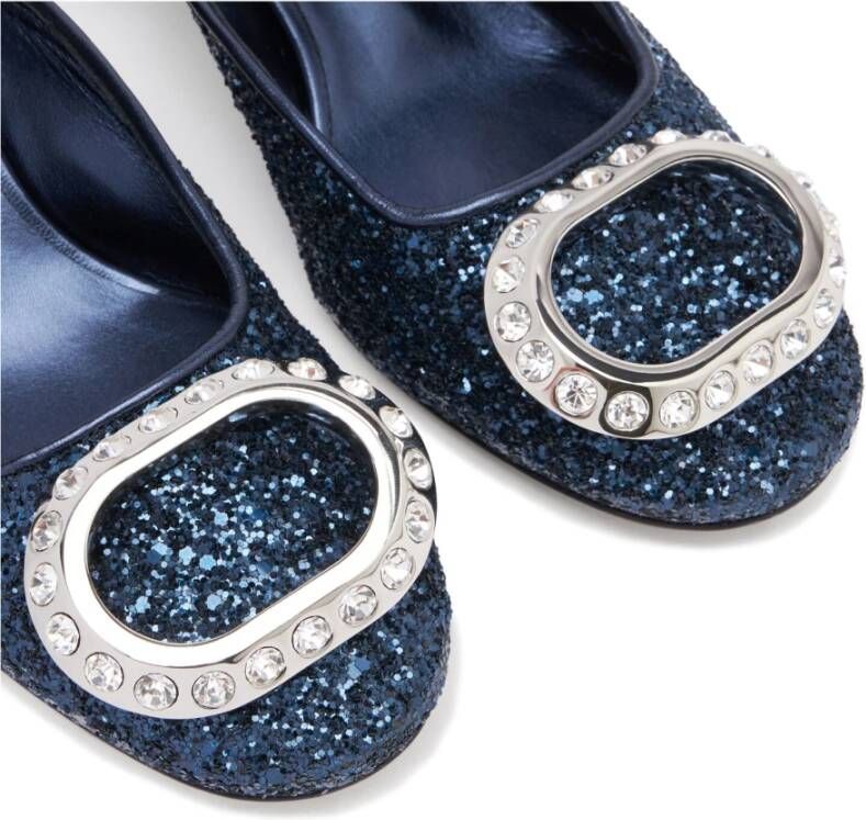 Casadei Abyss Glitter Muiltje met Kristallen Ring Hak Blue Dames