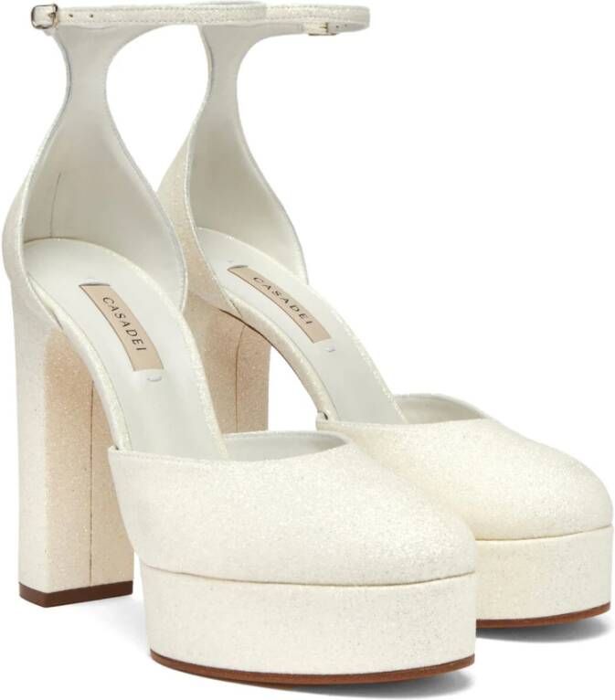 Casadei Betty Glitter Platform Schoen White Dames