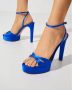 Casadei Blauwe Satijnen Plateau Sandalen Flora Raso Blue Dames - Thumbnail 2