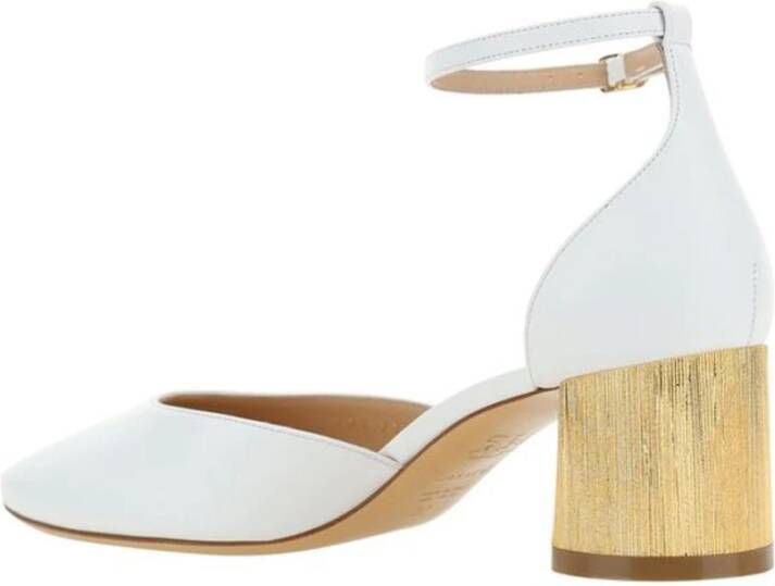 Casadei Chunky Heel Kalbslederen Pumps met Enkelband White Dames