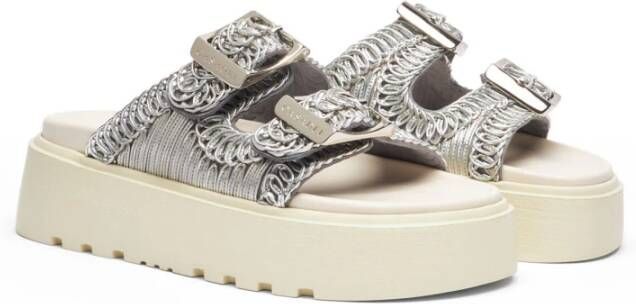 Casadei Geborduurde Sleehak Slippers Gray Dames