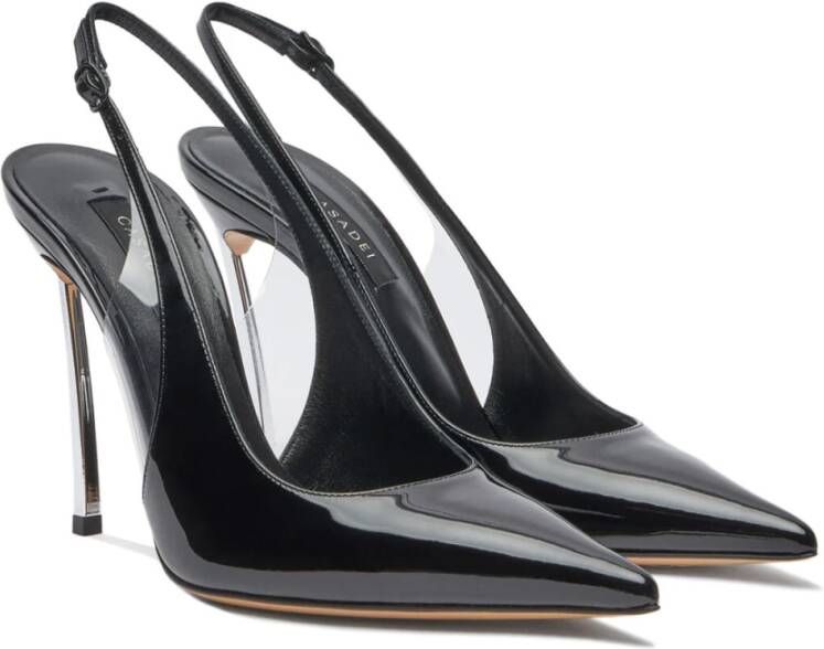 Casadei Glanzende Slingback met Blade Hak Black Dames