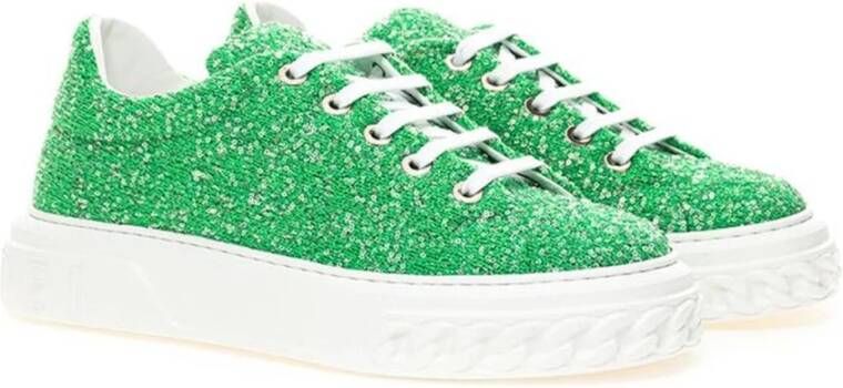 Casadei Groene Leren Sneaker Vetersluiting Comfortabel Green Dames