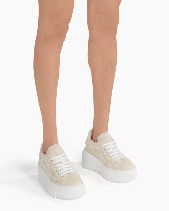 Casadei Platform Sneakers met Faux Fur White Dames