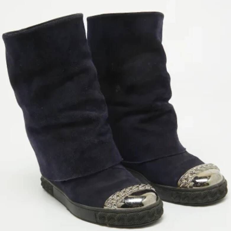 Casadei Pre-owned Suede boots Blue Dames