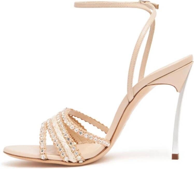 Casadei Raffia Rhinestone Sandalen Beige Dames