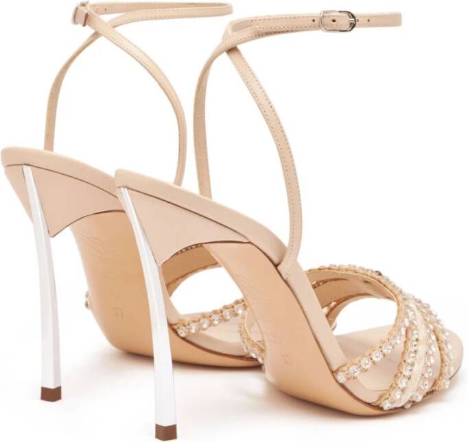 Casadei Raffia Rhinestone Sandalen Beige Dames