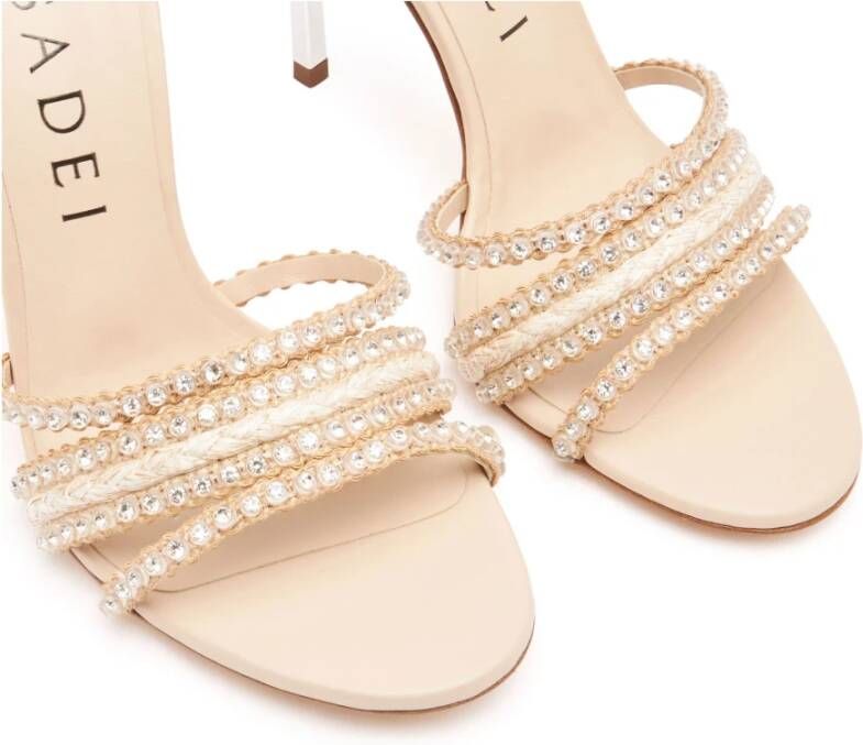 Casadei Raffia Rhinestone Sandalen Beige Dames