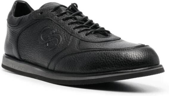 Casadei Zwarte Leren Sneakers voor Mannen Black Heren