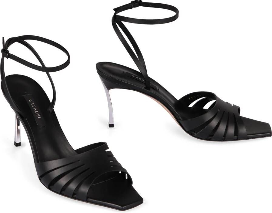 Casadei Vierkante Neus Leren Sandalen met Gesp Black Dames