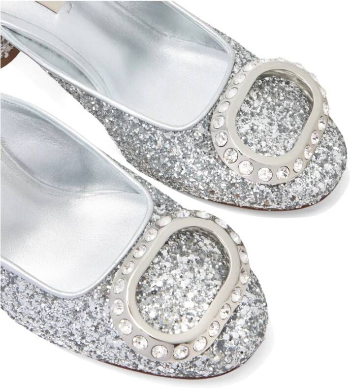 Casadei Zilveren Glitter Muiltje met Kristallen Ring Gray Dames