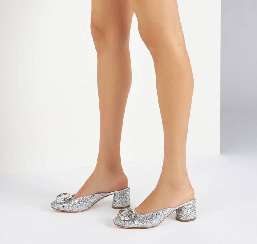 Casadei Zilveren Glitter Muiltje met Kristallen Ring Gray Dames