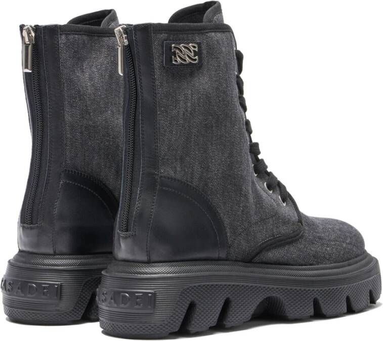 Casadei Zwarte Denim Veterschoen Black Dames