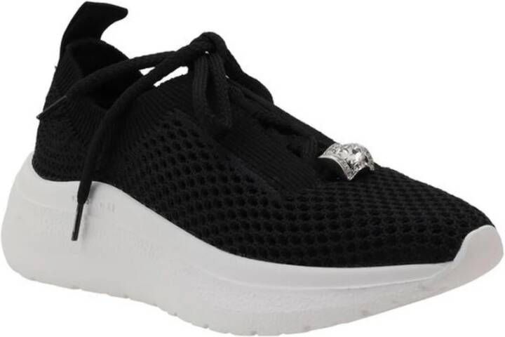 Casadei Zwarte Gebreide Sneakers met Solitaire Bezel Black Dames