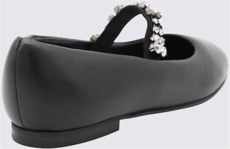 Casadei Zwarte Leren Geborduurde Platte Schoenen Black Dames