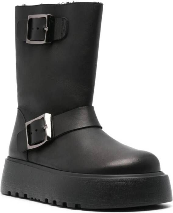 Casadei Zwarte Leren Gesp Detail Enkellaarsjes Black Dames