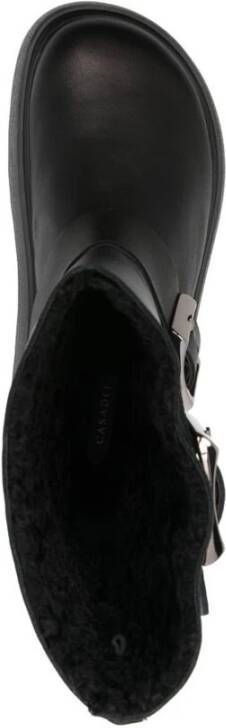 Casadei Zwarte Leren Gesp Detail Enkellaarsjes Black Dames