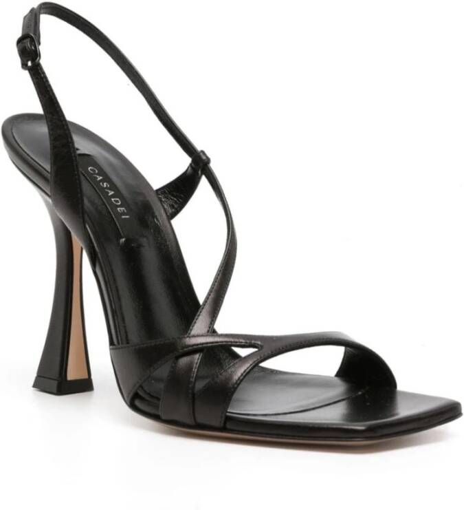 Casadei Zwarte Leren Sandalen met Streep Patroon Black Dames