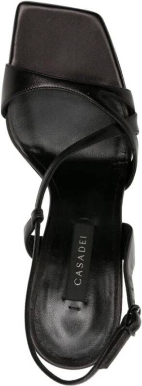 Casadei Zwarte Leren Sandalen met Streep Patroon Black Dames