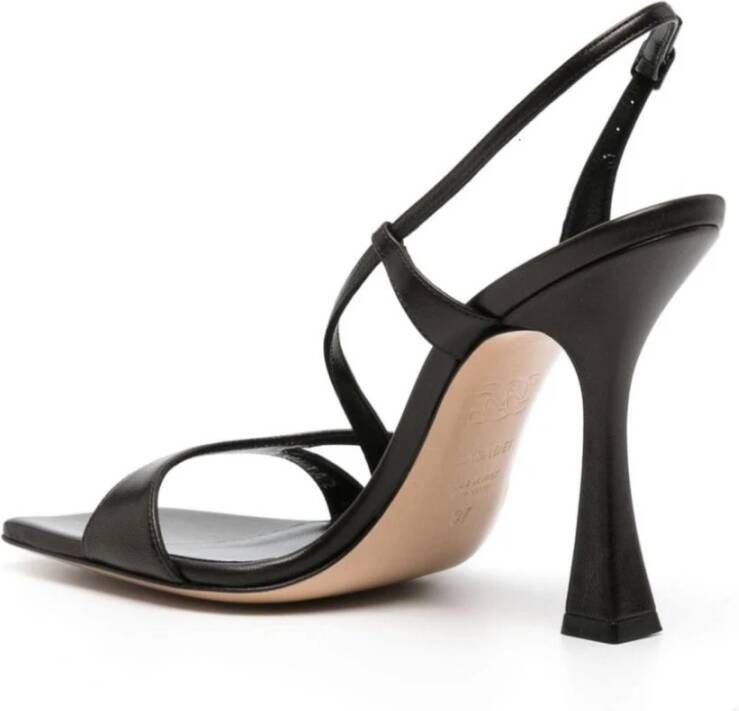 Casadei Zwarte Leren Sandalen met Streep Patroon Black Dames