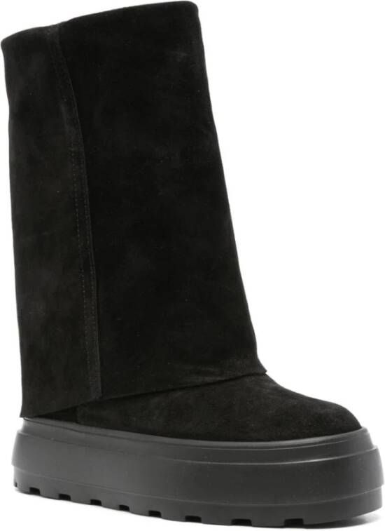 Casadei Zwarte Suède Plateau Enkellaarzen Black Dames