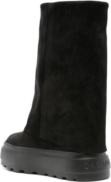 Casadei Zwarte Suède Plateau Enkellaarzen Black Dames