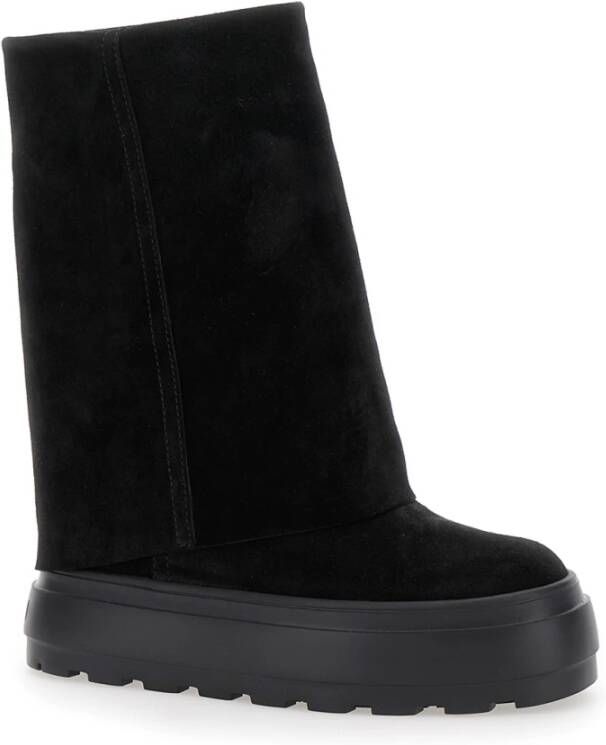 Casadei Zwarte Suède Platformlaarzen Ronde Neus Black Dames