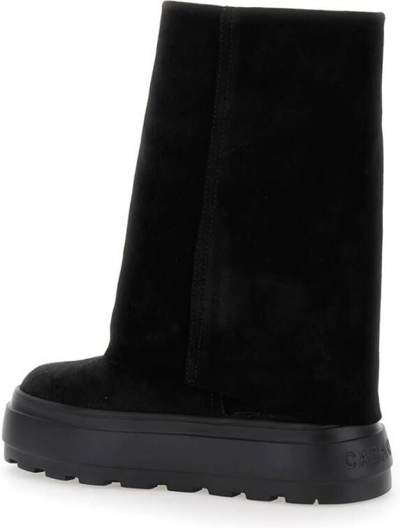 Casadei Zwarte Suède Platformlaarzen Ronde Neus Black Dames