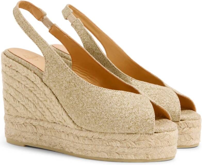 Castañer Barbara metallic-linnen espadrilles met dubbele platform en 11 cm sleehak. Yellow Dames